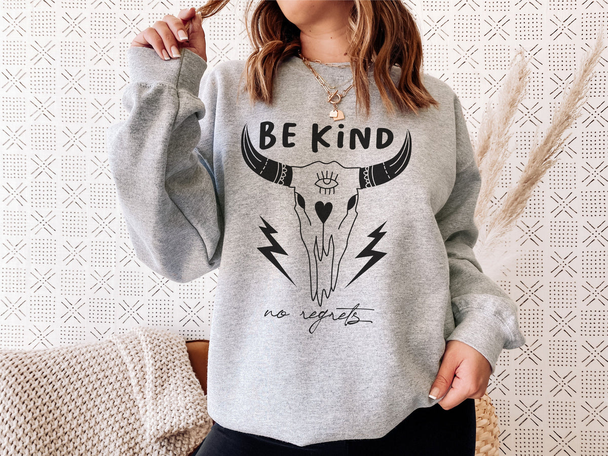 Be Kind No Regrets svg, Kindness svg, Digital Design, Bull Skull svg