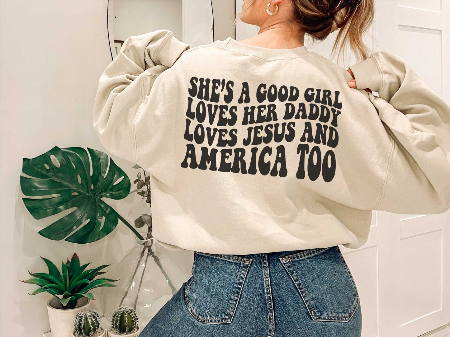She's A Good Girl Loves Her Daddy Loves Jesus and America Too svg, wavy letters, Digital Design