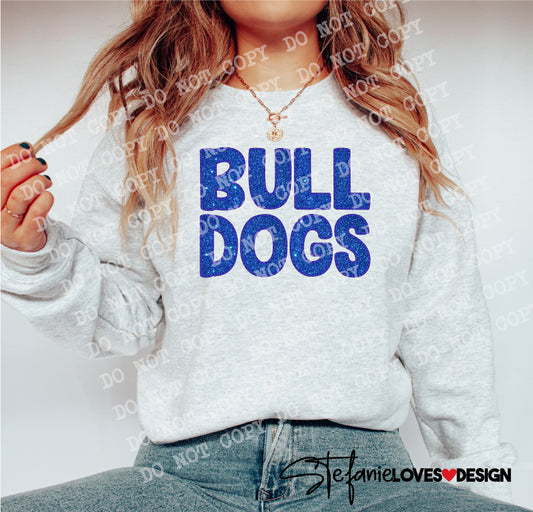 Bulldogs Blue Glitter Embroidery Outline Digital Design