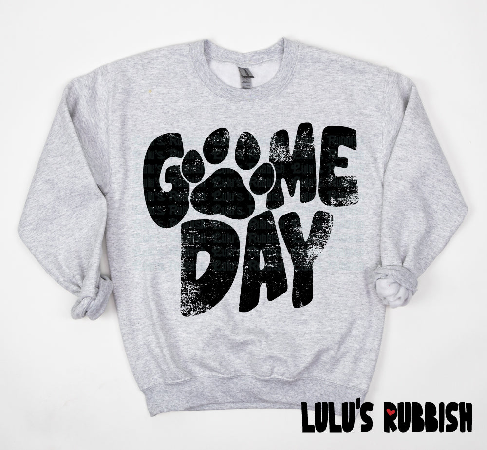 Game Day Paw png, Distressed Game Day png, png, Digital Design Black and White