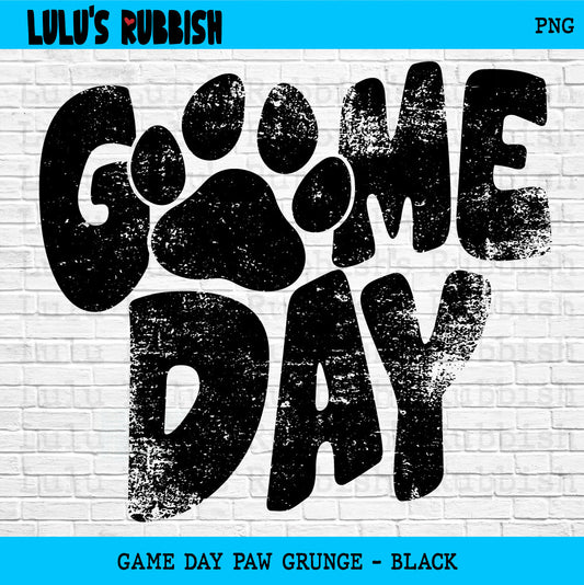 Game Day Paw png, Distressed Game Day png, png, Digital Design Black and White