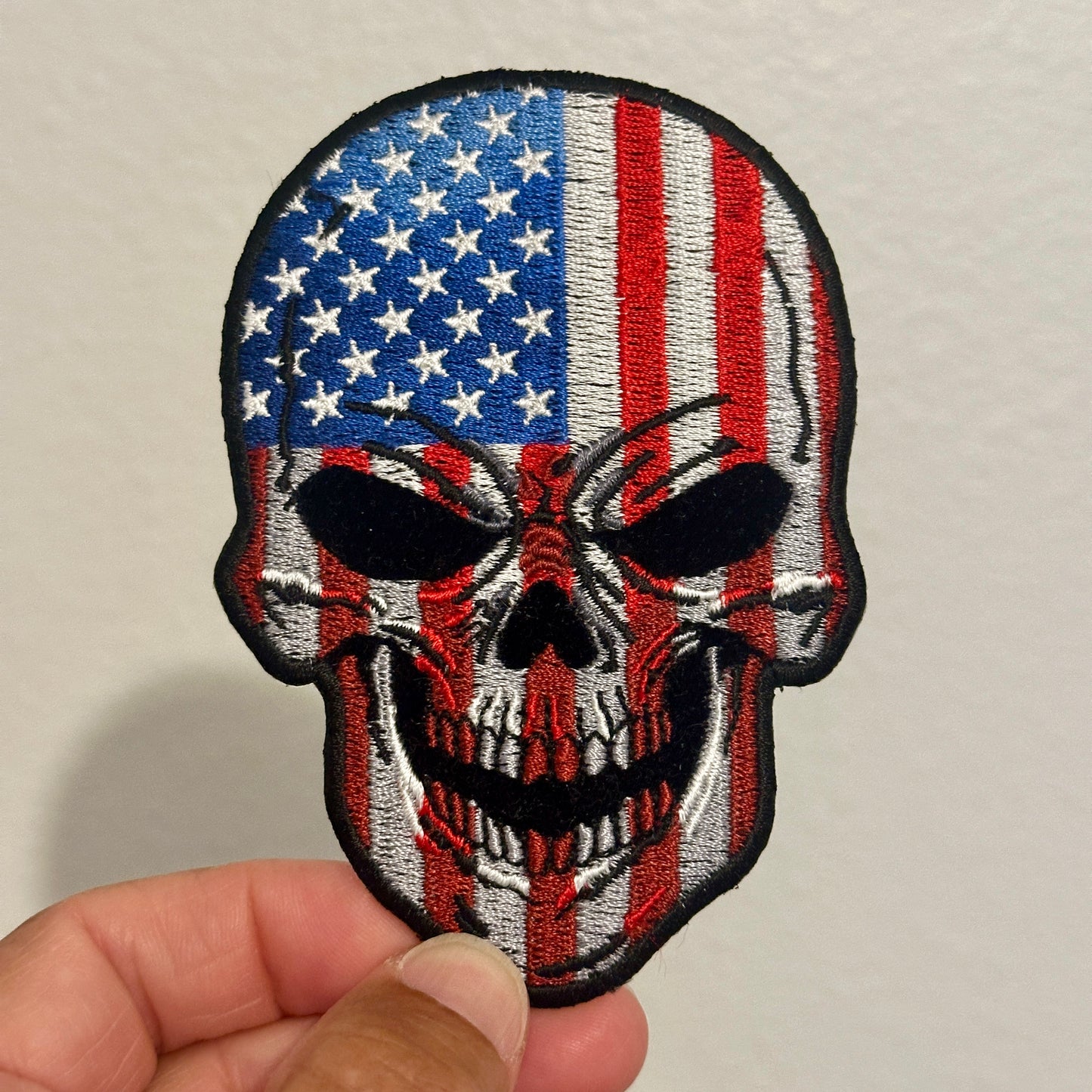 American Flag Skull Patch | America 250 Patriotic Iron On Patch