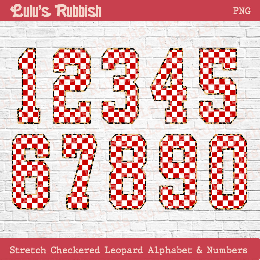 Red & White Stretch Checkered Leopard Border Alphabet PNG | Printable Letters Digital Download