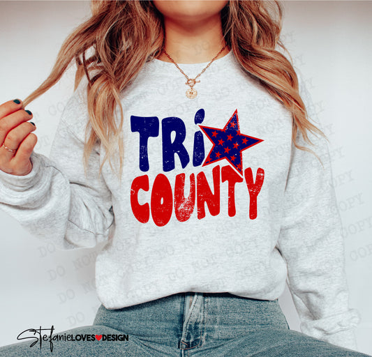 Tri County Stacked Star Grunge png, digital download, high school mascot