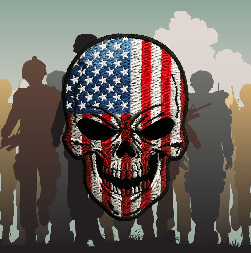 American Flag Skull Patch | America 250 Patriotic Iron On Patch