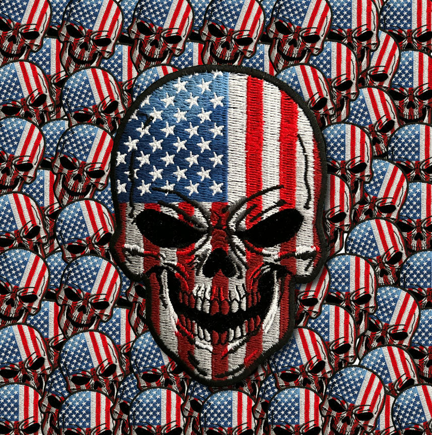 American Flag Skull Patch | America 250 Patriotic Iron On Patch