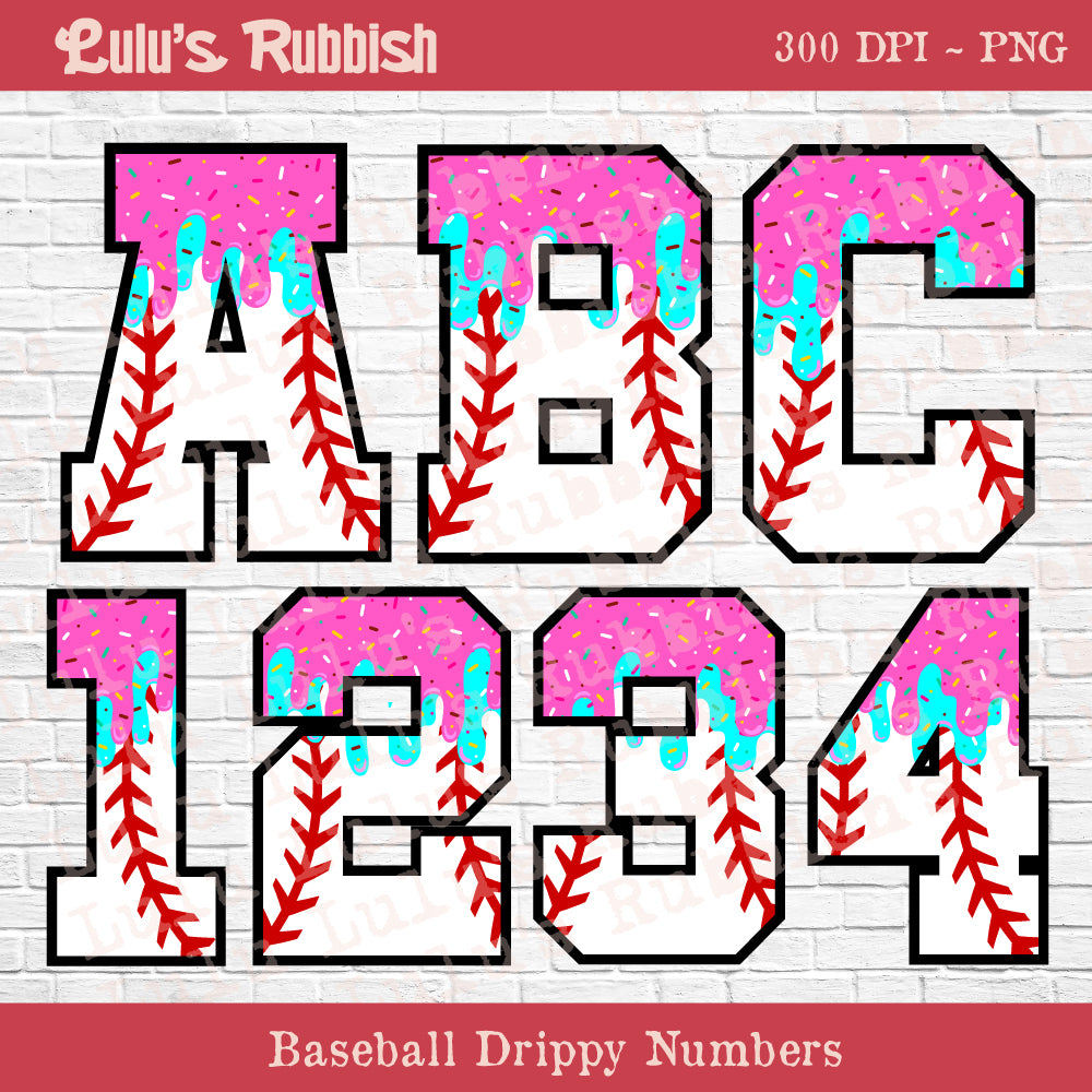 Ice Cream Drip Baseball League Alphabet PNG | Baseball Sports Letters Printable Download
