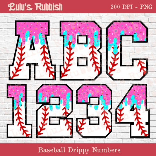 Ice Cream Drip Baseball League Alphabet PNG | Baseball Sports Letters Printable Download