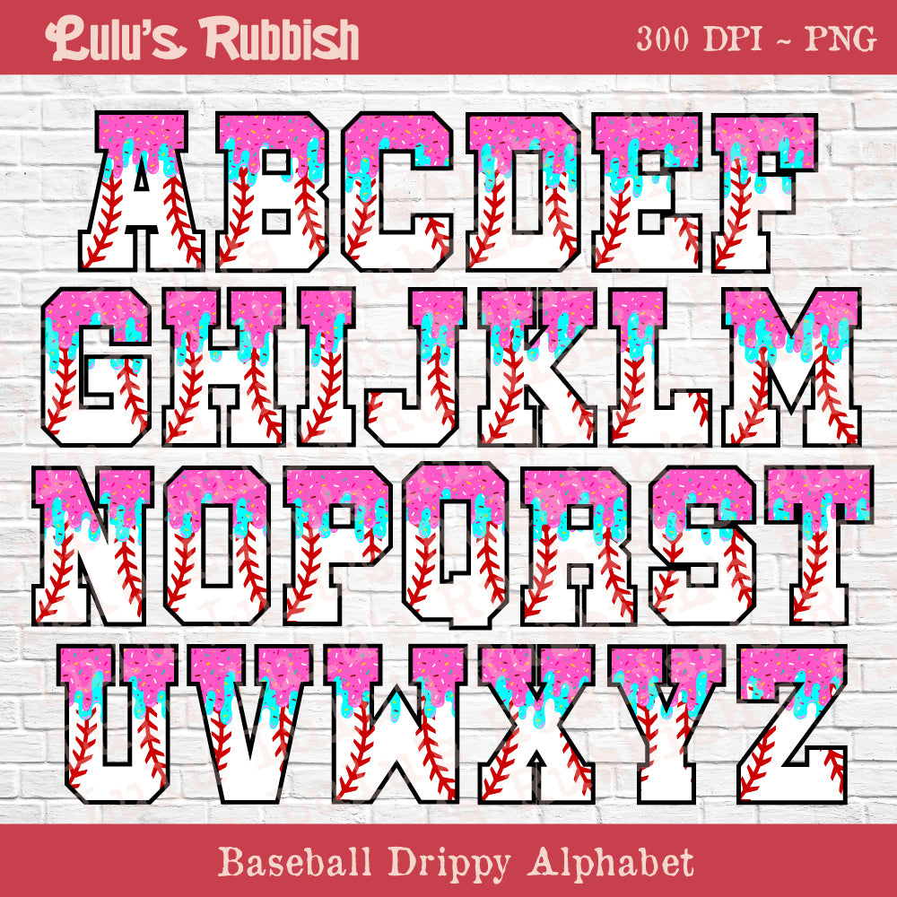 Ice Cream Drip Baseball League Alphabet PNG | Baseball Sports Letters Printable Download