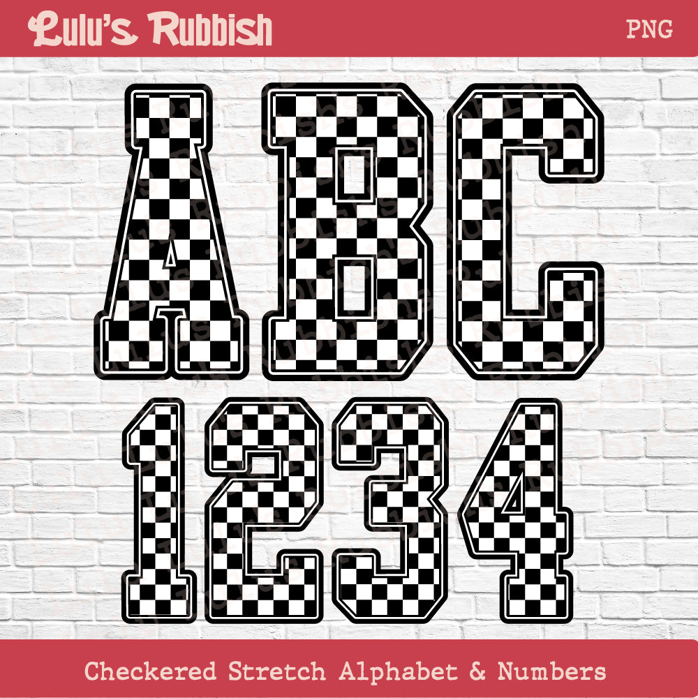Black & White Stretch Checkered Alphabet PNG | Printable Letters Digital Download