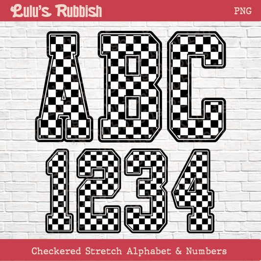 Black & White Stretch Checkered Alphabet PNG | Printable Letters Digital Download