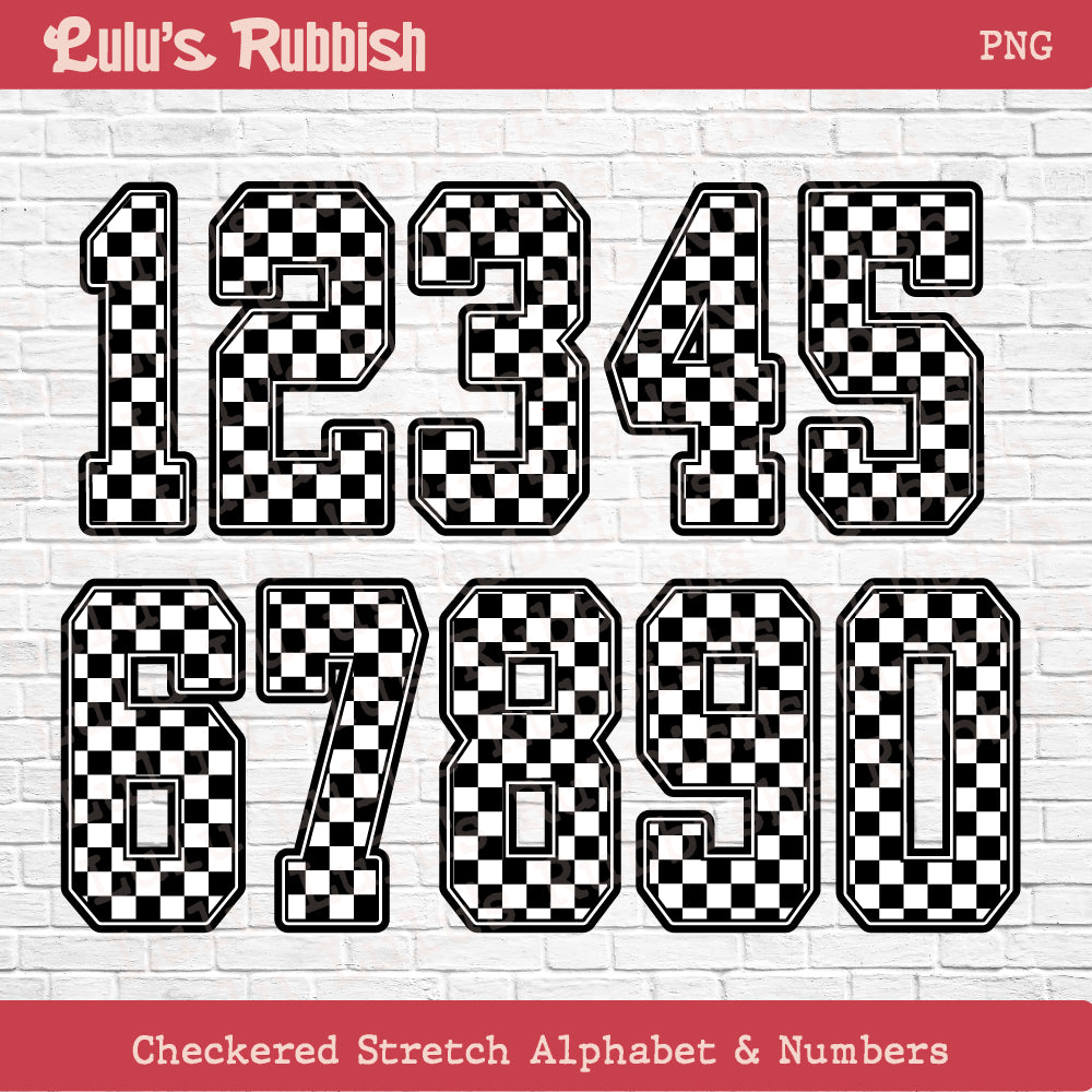 Black & White Stretch Checkered Alphabet PNG | Printable Letters Digital Download