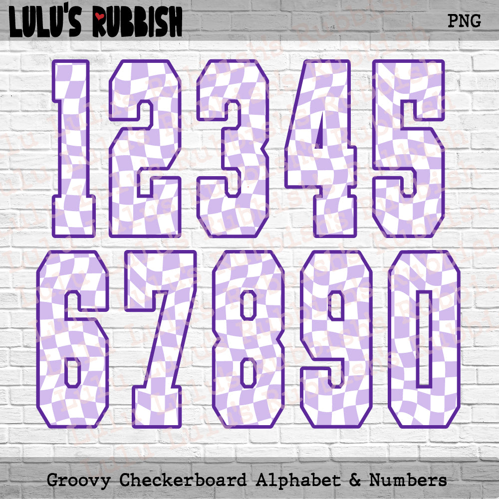 Groovy Purple & White Stretch Checkered Alphabet PNG | Printable Letters Digital Download