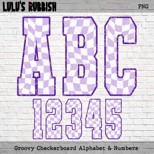 Groovy Purple & White Stretch Checkered Alphabet PNG | Printable Letters Digital Download