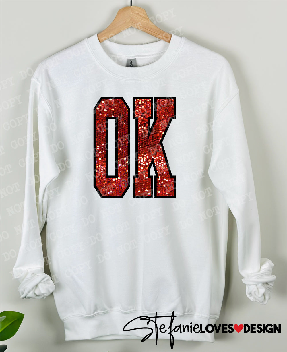 OK Red Sequin Black Outline Digital Design