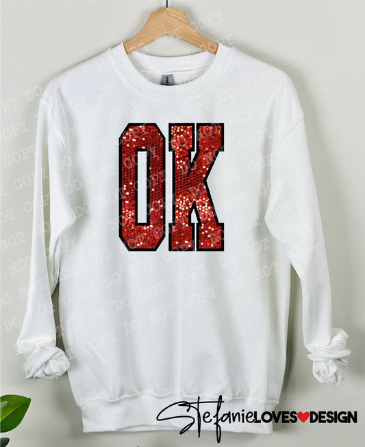 OK Red Sequin Black Outline Digital Design