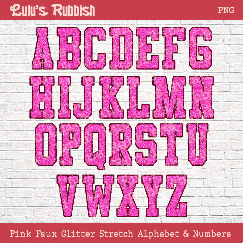 Pink Glitter Stretch Alphabet PNG | Printable Letters Digital Download