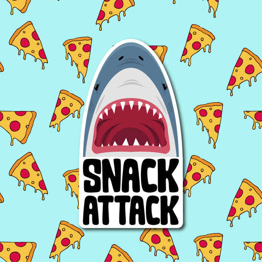 Snack Attack Sticker | Funny Shark Vinyl Sticker | Waterproof Decal