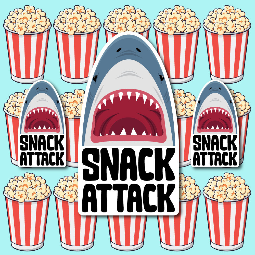 Snack Attack Sticker | Funny Shark Vinyl Sticker | Waterproof Decal