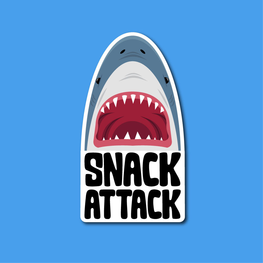 Snack Attack Sticker | Funny Shark Vinyl Sticker | Waterproof Decal