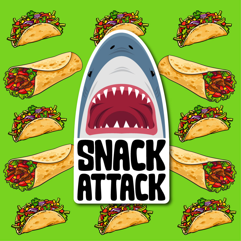 Snack Attack Sticker | Funny Shark Vinyl Sticker | Waterproof Decal