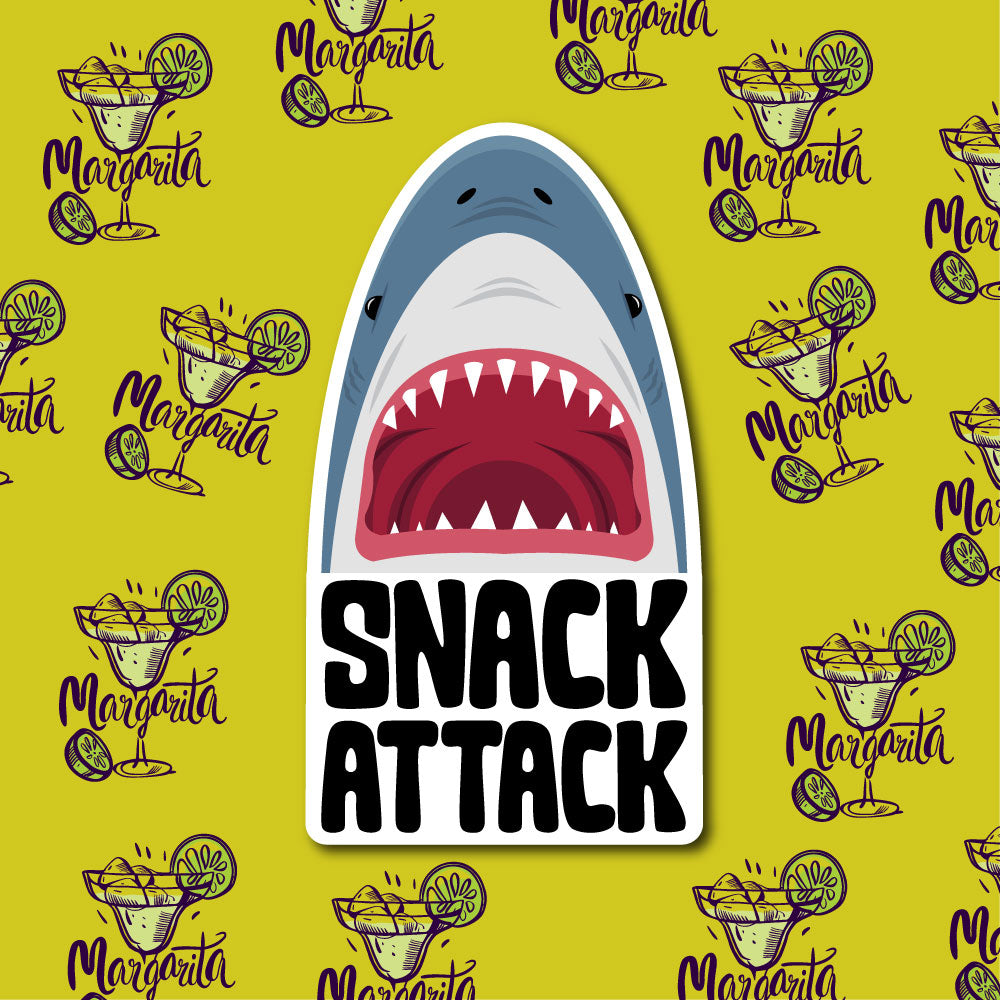 Snack Attack Sticker | Funny Shark Vinyl Sticker | Waterproof Decal