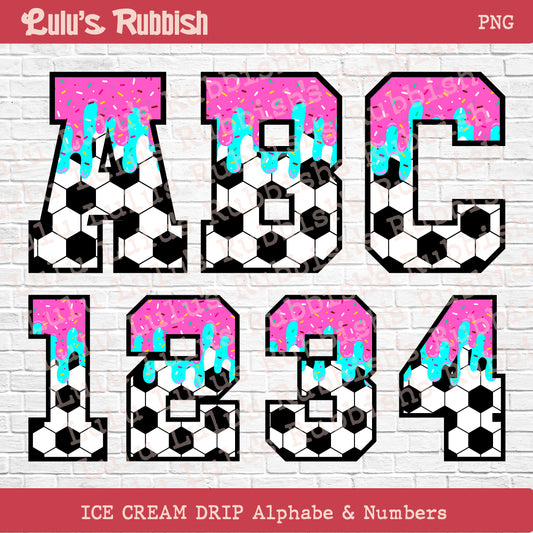 Ice Cream Drip Soccer League Alphabet PNG | Baseball Softball Sports Letters Printable Download