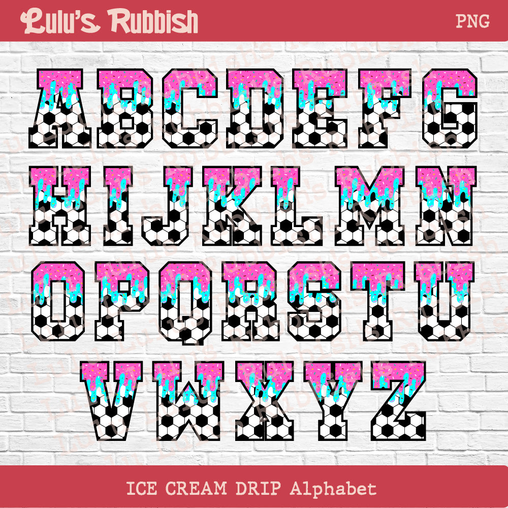 Ice Cream Drip Soccer League Alphabet PNG | Baseball Softball Sports Letters Printable Download