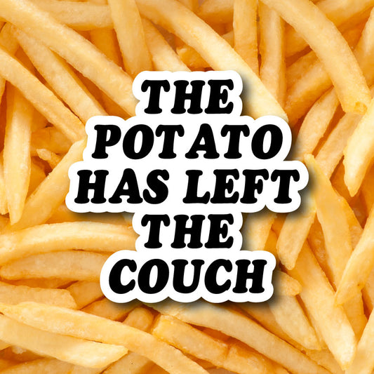 The Potato Has Left the Couch Sticker | Funny Adventure Vinyl Sticker 🥔✨🚴‍♀️