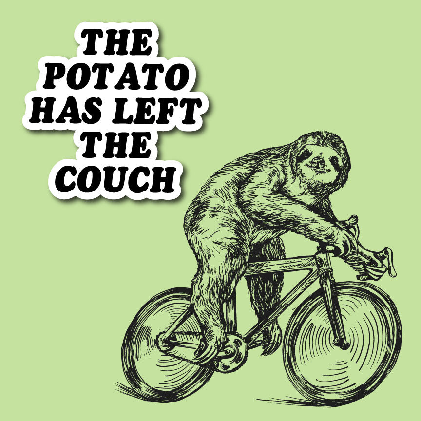 The Potato Has Left the Couch Sticker | Funny Adventure Vinyl Sticker 🥔✨🚴‍♀️