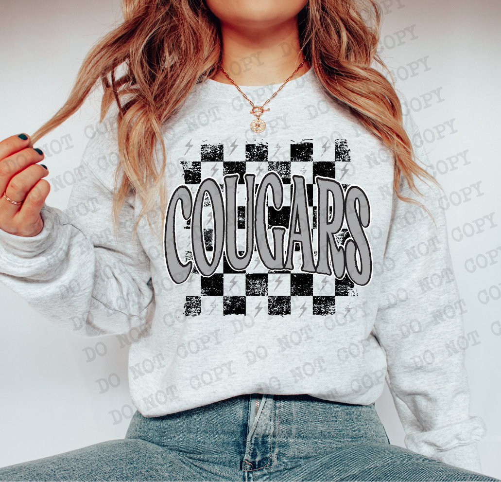 Cougars Checkered Rag Maroon Black & Silver Digital Design | PNG