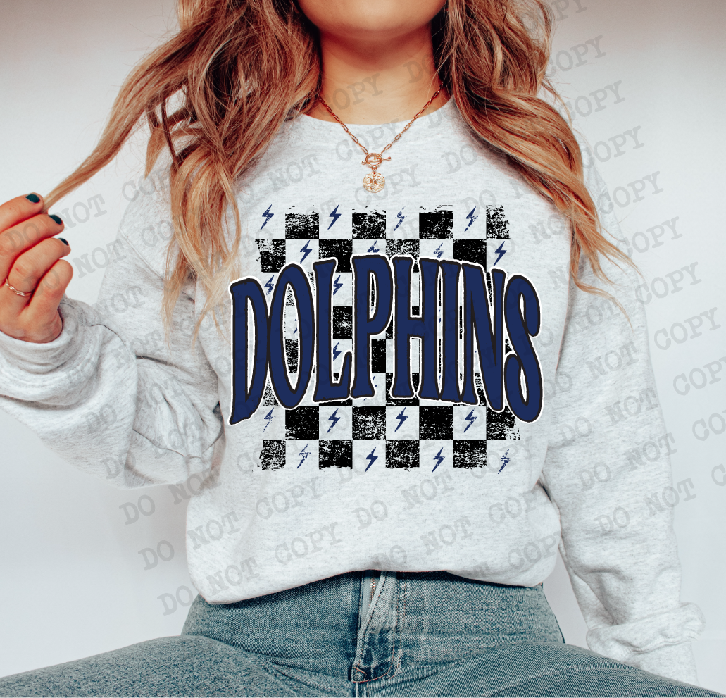 DOLPHINS Checkered Rag NAVY Digital Design | PNG