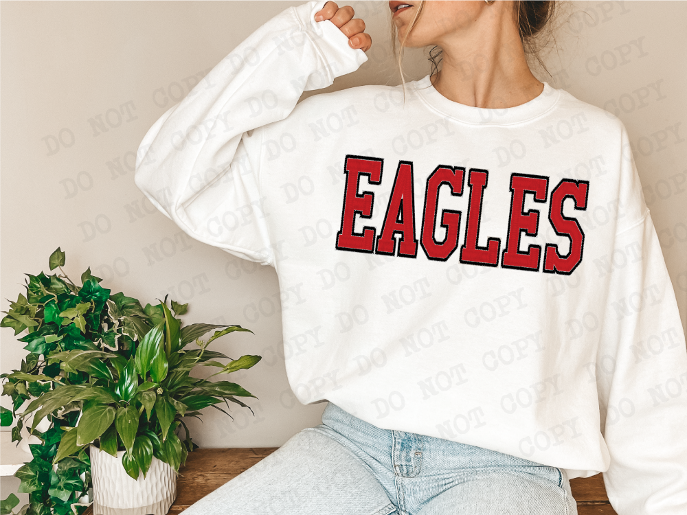 Eagles Mascot Embroidered in Red Digital Design