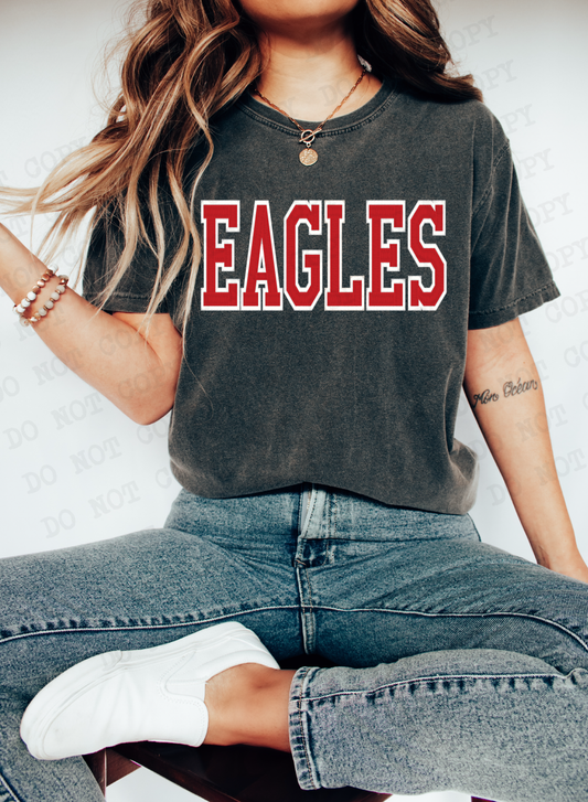 Eagles Mascot Embroidered in Red Digital Design