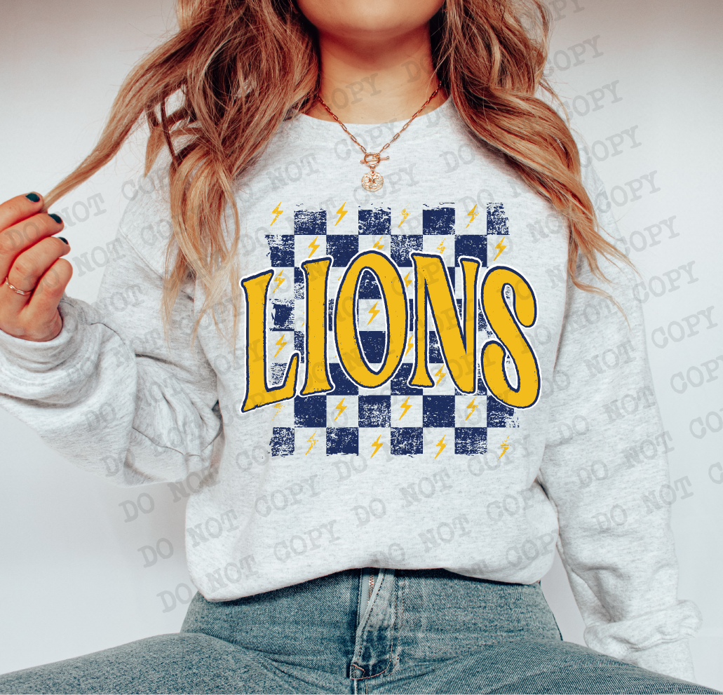 Lions Checkered Rag Navy & Gold Digital Design | PNG