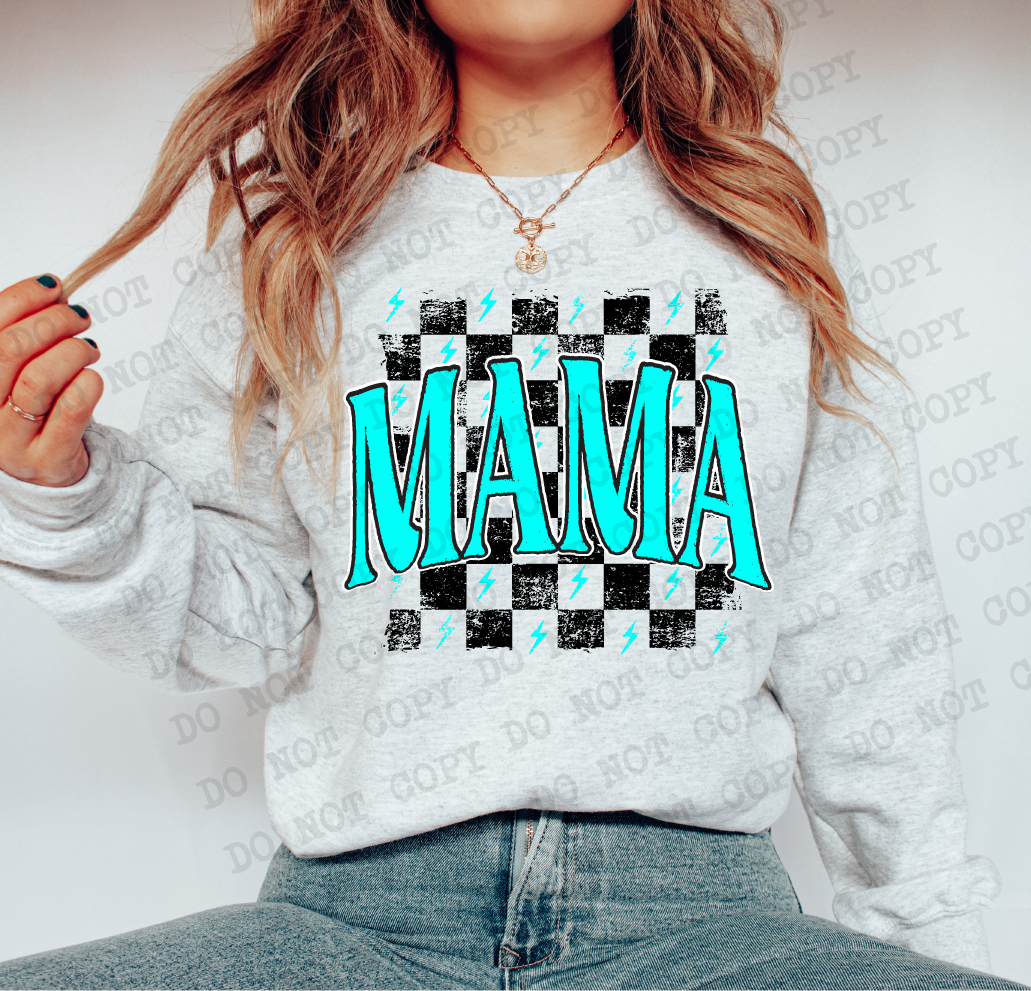 MAMA Checkered Rag Teal Digital Design | PNG