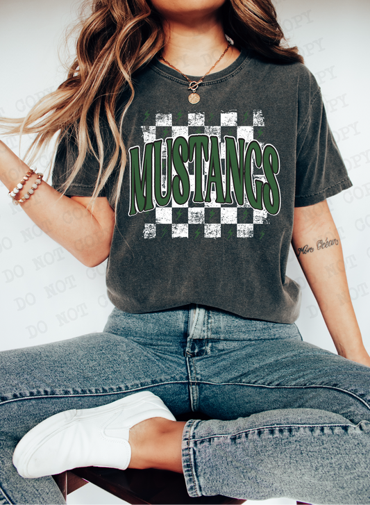 Mustangs Checkered Rag Green & White Digital Design | PNG