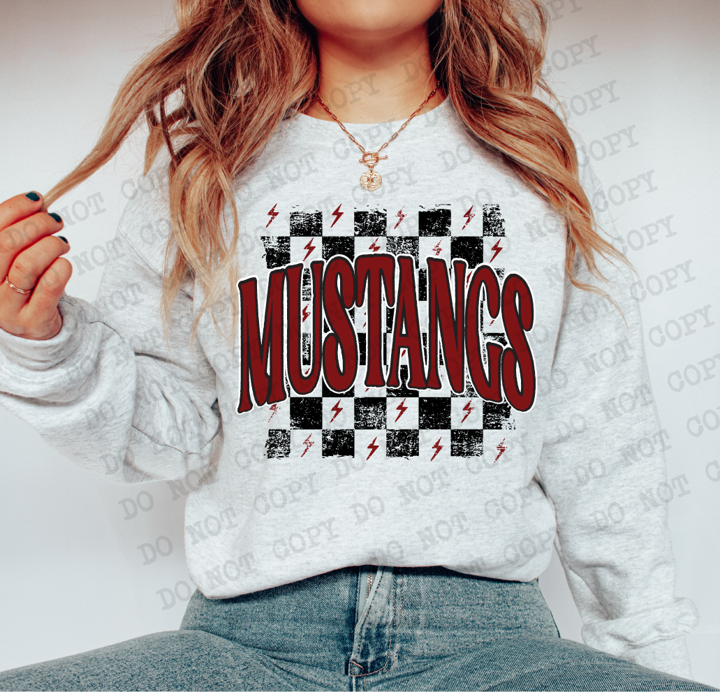 MUSTANGS Checkered Rag MAROON Digital Design | PNG