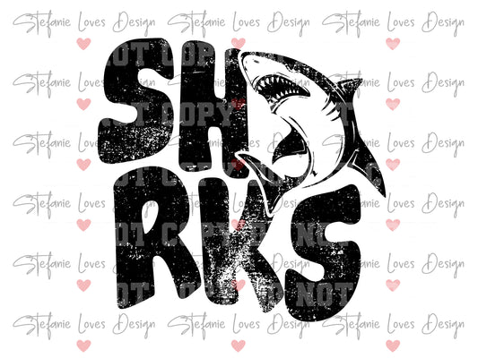 Sharks Mascot | Stacked Shark Grunge PNG Digital Design