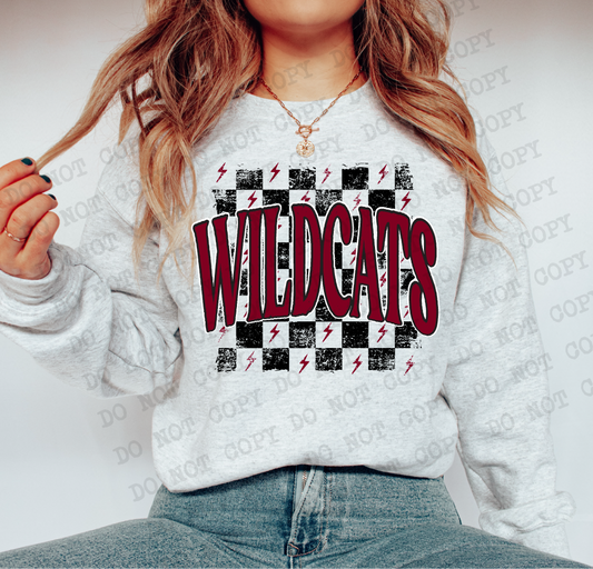 WILDCATS Checkered Rag Burgundy Digital Design | PNG