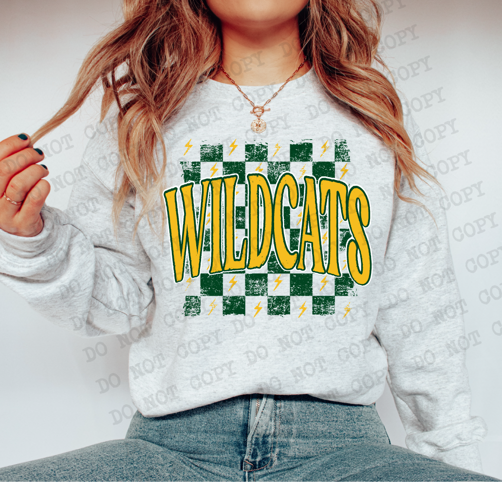 WILDCATS Checkered Rag Hunter & Gold Digital Design | PNG