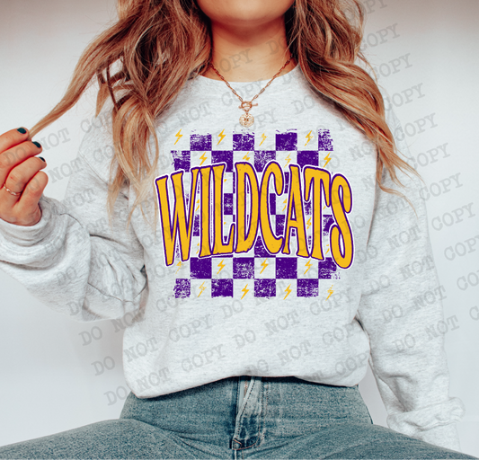 WILDCATS Checkered Rag Purple & Gold Digital Design |PNG