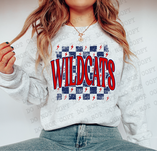 WILDCATS Checkered Rag Red & Navy Digital Design | PNG