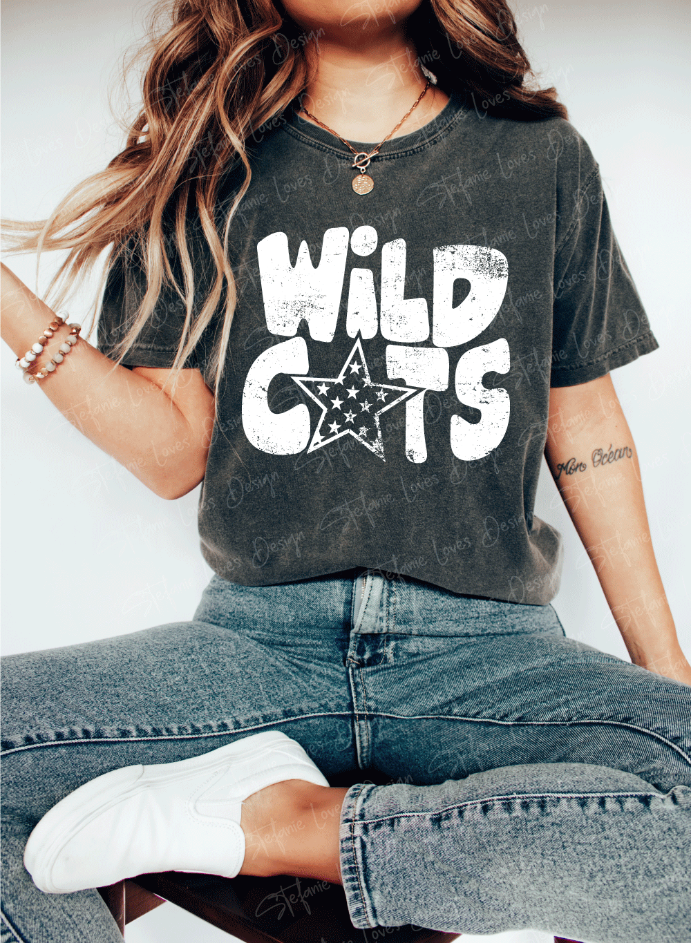 Wildcats Distressed Star PNG, Wildcats png, Retro Letter Digital Design, Black
