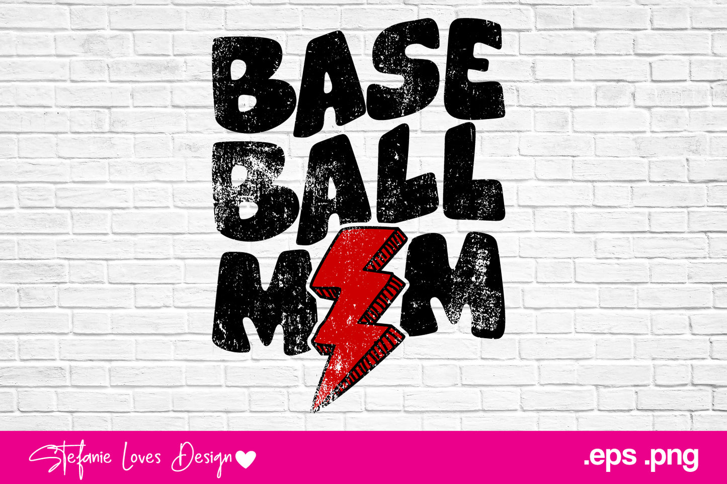 Baseball Mom Red Bolt Grunge Digital Design