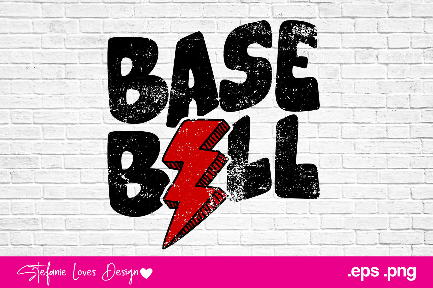 Baseball Red Bolt Grunge Digital Design