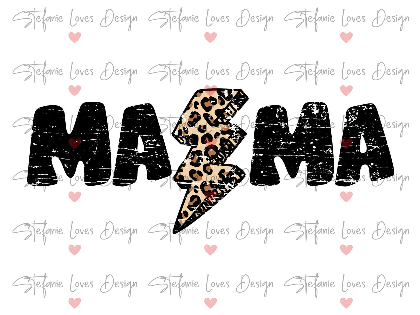Mama Distressed Leopard Lightning Bolt Digital Design