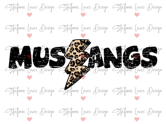 Mustangs Distressed Leopard Lightning Bolt Digital Design