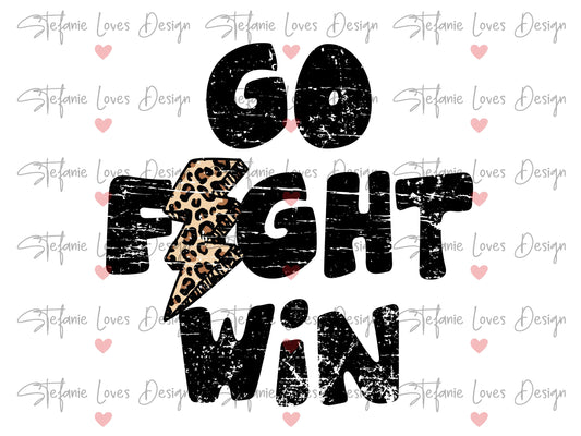 Go Fight Win Distressed Lightning Bolt PNG, Leopard Lightning Bolt png, Game Day