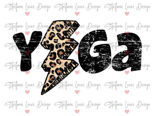Yoga Distressed Lightning Bolt PNG, Leopard Lightning Bolt png, Yogi